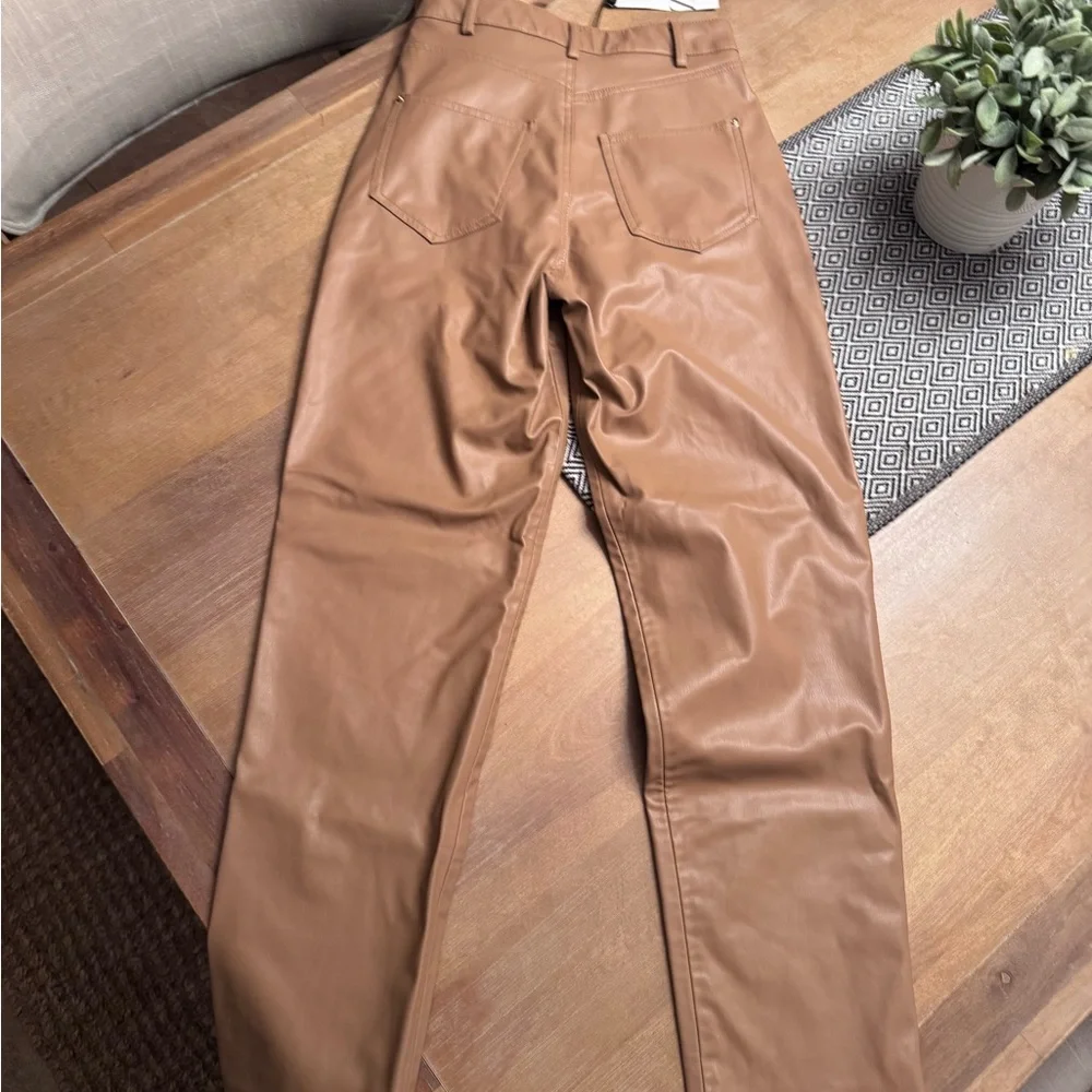 Tan Faux Leather Pants - Picture 2 of 3